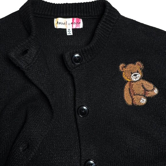 HAZEL MOON KNIT BLACK TEDDY BEAR CARDIGAN ICONIC TRENDING FALL FAVORITE MEDIUM - Picture 2 of 5
